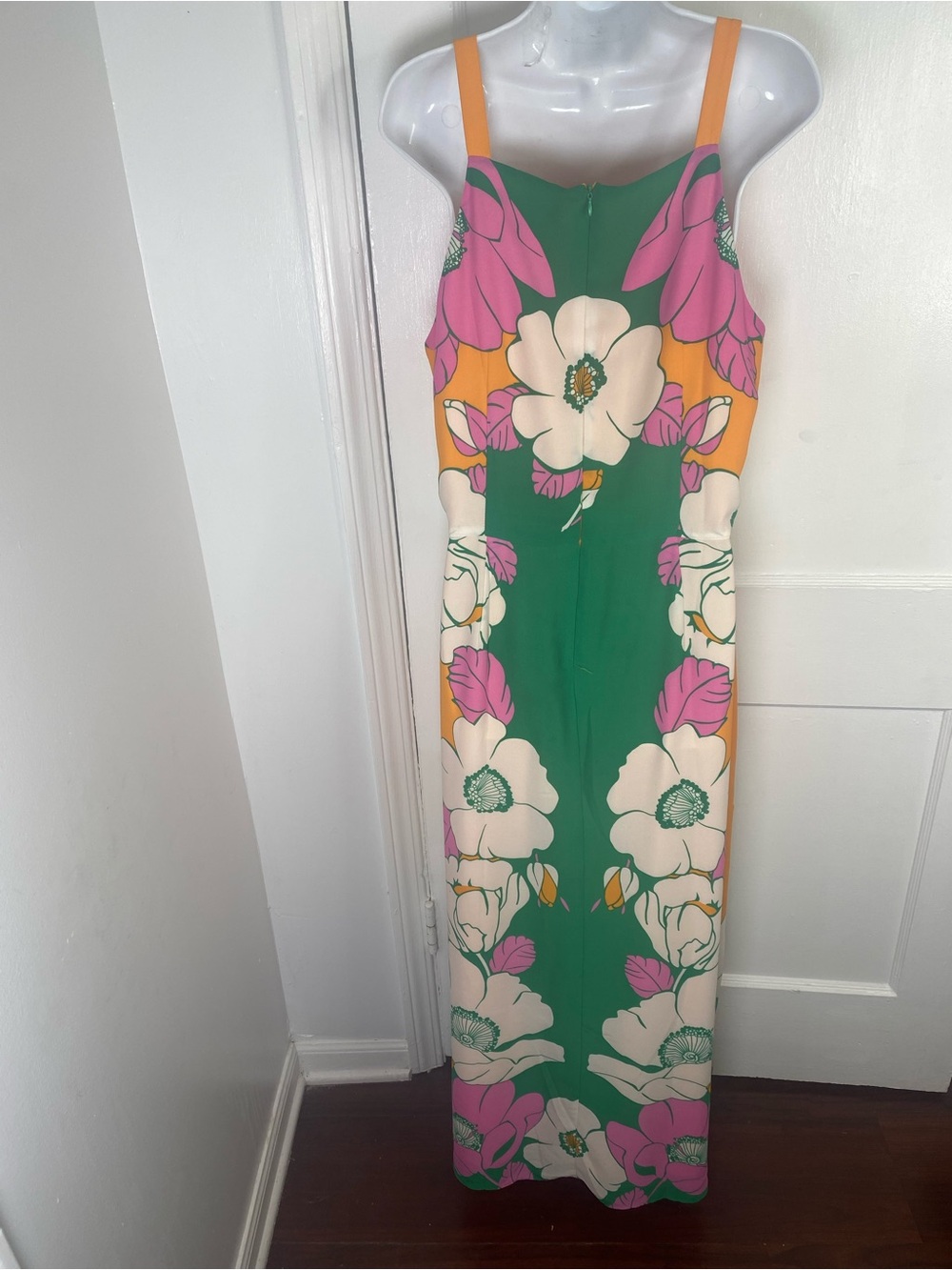 Maggy London Green Floral Maxi Dress with Orange Straps - Picture 6 of 12